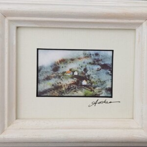 Famine Village Miniature Framed Watercolour Print, Scenes of Ireland Signed by artist, Small watercolor art, Wild Atlantic Way painting