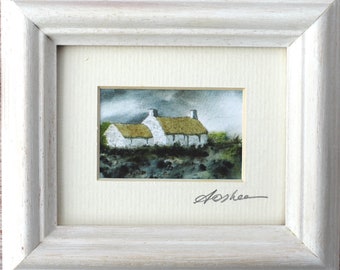 The 'Cow Barn’ Miniature Scenes of Ireland, framed. Watercolour print signed by Galway Artist. Paintings of Ireland. Wild Atlantic Way Image