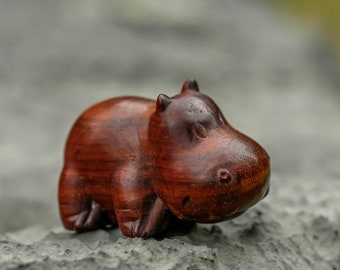 2.5'' Handmade Hand Carved Natural Little Wooden Hippo for Crafts | Home Decor Colouring | cute Hippo | Farm Gift | Forest Charm