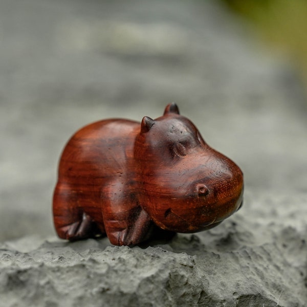 2.5'' Handmade Hand Carved Natural Little Wooden Hippo for Crafts | Home Decor Colouring | cute Hippo | Farm Gift | Forest Charm