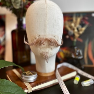 Brown Greying Handlebar stache & Soul Patch - Professional Lace Fake Facial Hair -Synthetic Facial Hair for Film, Costume, Cosplay, Theatre