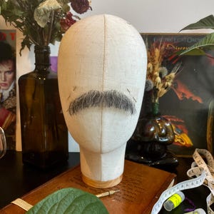 Realistic Black & Grey Straight Moustache - Professional Lace Hairpiece - Hand-Knotted Salt and Pepper Mustache for Film, Theatre, Cosplay