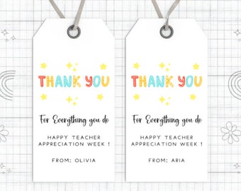 Editable Teacher Appreciation Week Gift Tags Thank You Teacher Gift Tag School  Gifts Coloring Pages School Kids