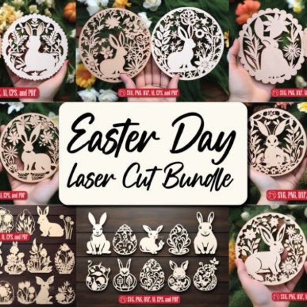 Mega Easter Laser Cut SVG Bundle Graphic  Laser Cut Round Easter Door Hanger Round sign Laser Cut svg