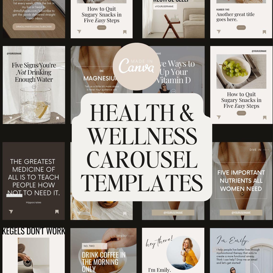 Health & Wellness Instagram Carousel Templates for Canva (digital ...