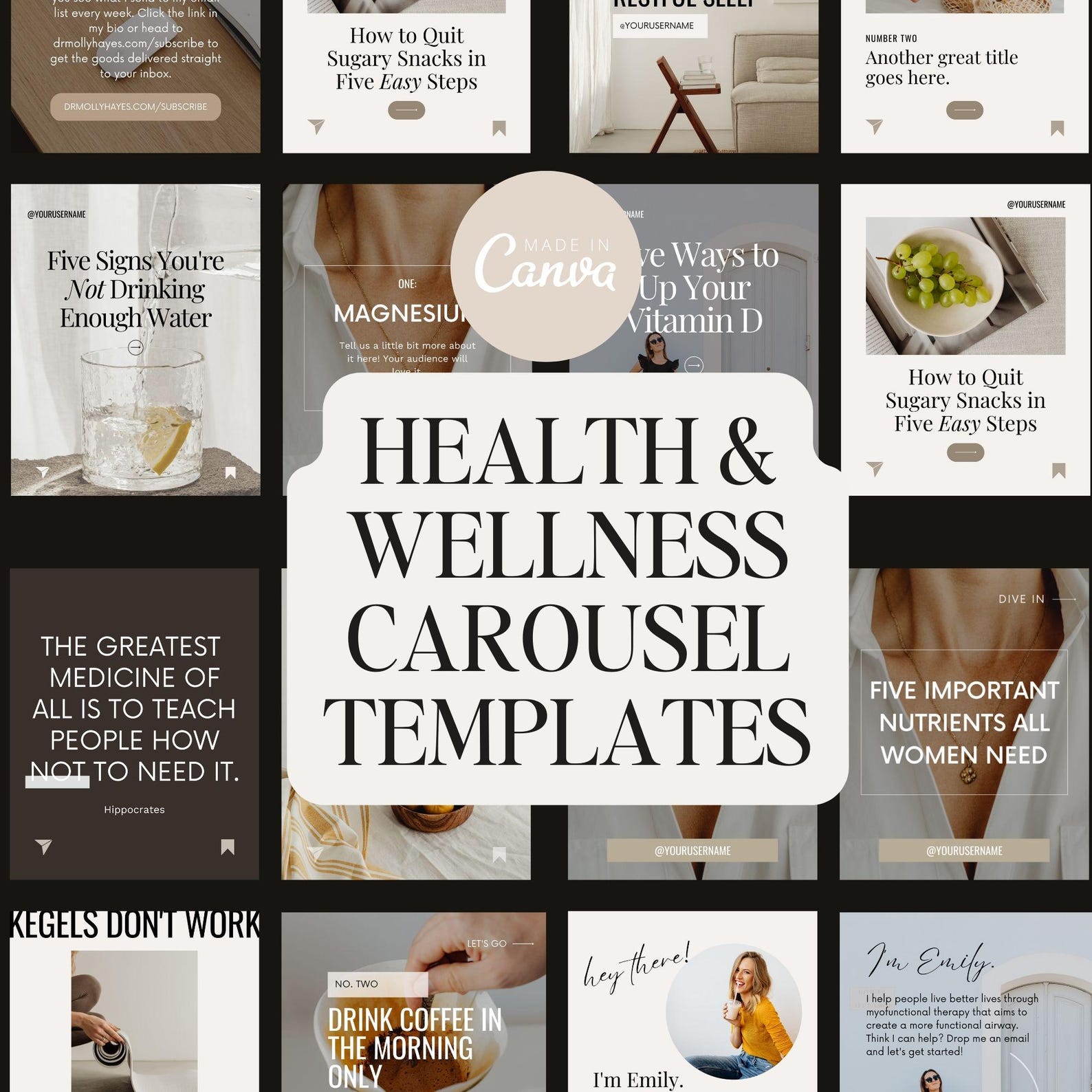 Health & Wellness Instagram Carousel Templates for Canva (digital ...