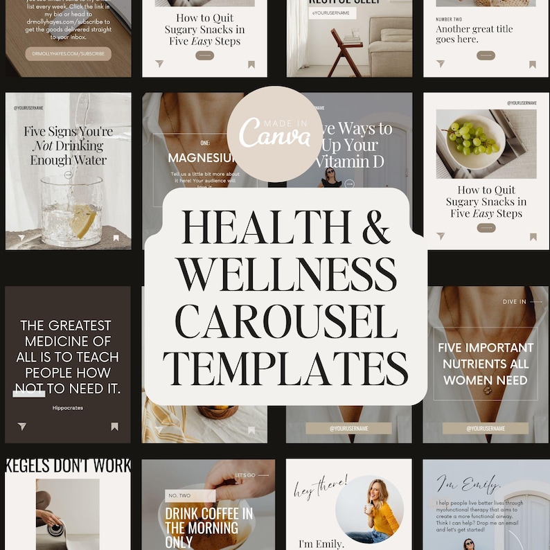 Health & Wellness Instagram Carousel Templates for Canva (digital ...