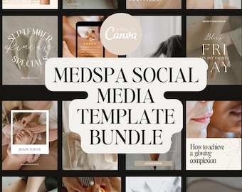 Plantillas para redes sociales de spa médico y belleza / 30 publicaciones e historias de Canva + ideas de contenido adicional