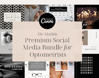 Plantillas para redes sociales de optometristas: Publicaciones e historias de Canva (descarga digital)