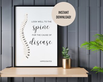 Arte para quiroprácticos: Cita de Hipócrates sobre la columna vertebral (Descarga digital)