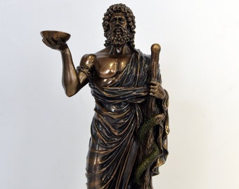 Asclepio Asklepios Esculapio - Un héroe y dios de la medicina en la antigua religión y mitología griega - Resina de bronce fundido en frío