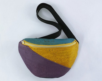 Cork belly bag, belt bag with cork fabric in the colors yellow, purple and blue