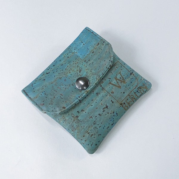 Kleiner Kork - Geldbeutel, Portemonnaie, Geldbörse, Brieftasche in der Farbe Blau-Grau