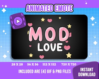 Animated Emote Mod Love / Static & Animated Twitch Emote /  Streamtastic / Animated Gif and Png files / Instant Download + Ready to Use