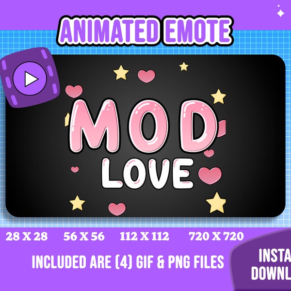 Animated Emote Mod Love / Static & Animated Twitch Emote /  Streamtastic / Animated Gif and Png files / Instant Download + Ready to Use