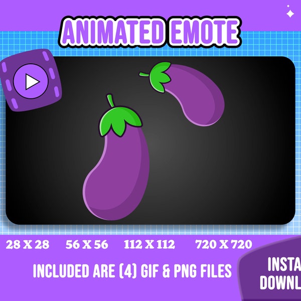 Animé Raining Eggplant Emote / Static & Animated Twitch Emote / Streamtastic / Fichiers Gif et Png animés / Téléchargement instantané