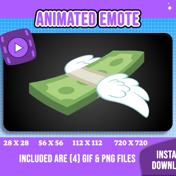 Animated Flying Money DONO Twitch Emote/ Static & Animated Twitch Emote /  Streamtastic / Animated Gif and Png files / Ready to Use