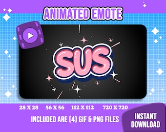 Pink SUS Text Twitch Emote, Animated and Static (Digital Download)