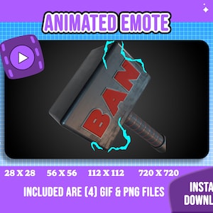 3D Animated BAN HAMMER Emote / Static & Animated Emote / Streamtastic / Animated Gif and Png files / Instant Download + Ready to Use