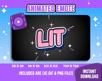 Pink LIT Text Twitch Emote, Animated & Static (Digital Download)