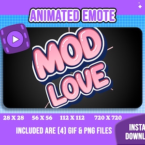 Animierte Emote Mod Love / Static & Animated Twitch Emote / Streamtastic / Animierte Gif- und Png-Dateien / Sofortiger Download + sofort einsatzbereit