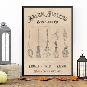 Salem Sisters Broomstick Co Halloween digital art download, instant printable Halloween decoration, print at home