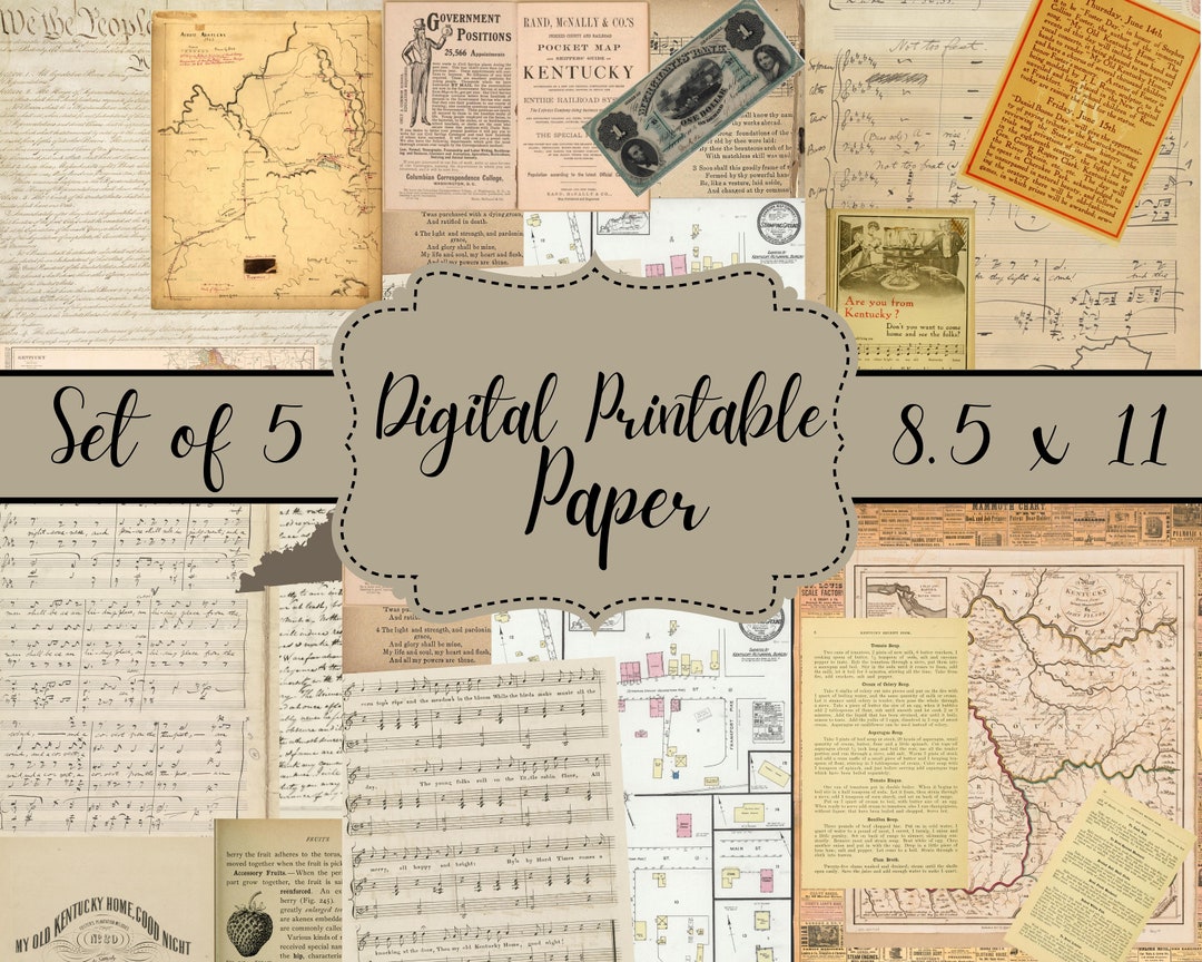 Vintage Scrapbook Paper / 8.5x11 / Kentucky Ephemera Collage Etsy