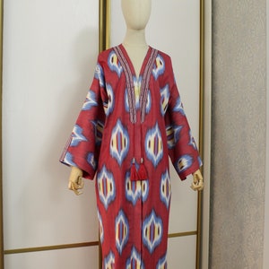 Handgewebter Ikat-Chapan/Uzbekischer Kaftan/Pinkes Kleid,Boho Kimono/Ethnisches Abaya/Tribal Ikat Robe/Ikat Jacke/Ikat Kleider/Handgewebter Stoff