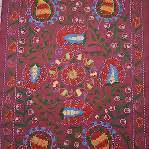 Uzbek suzani fabric,suzani textile bedspread,hand embroidered tapestry wall hanging,suzani ethnic tablecloth,boho suzani blanket,bedcover