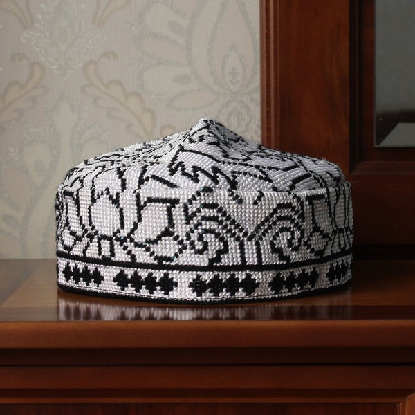 Uzbek hand embroidered skull-cap hat/Ethnic kufi hat/Handmade traditional cap/Muslim islamic skullcap/Unisex boho hand embroidery head wear