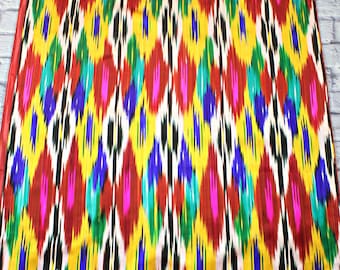 Tissu ikat en soie vintage des années 1960/2,6 mètres/tissu de luxe ouzbek Khan-atlas/tissu multicolore avec motif ikat pour vêtements, décoration, artisanat
