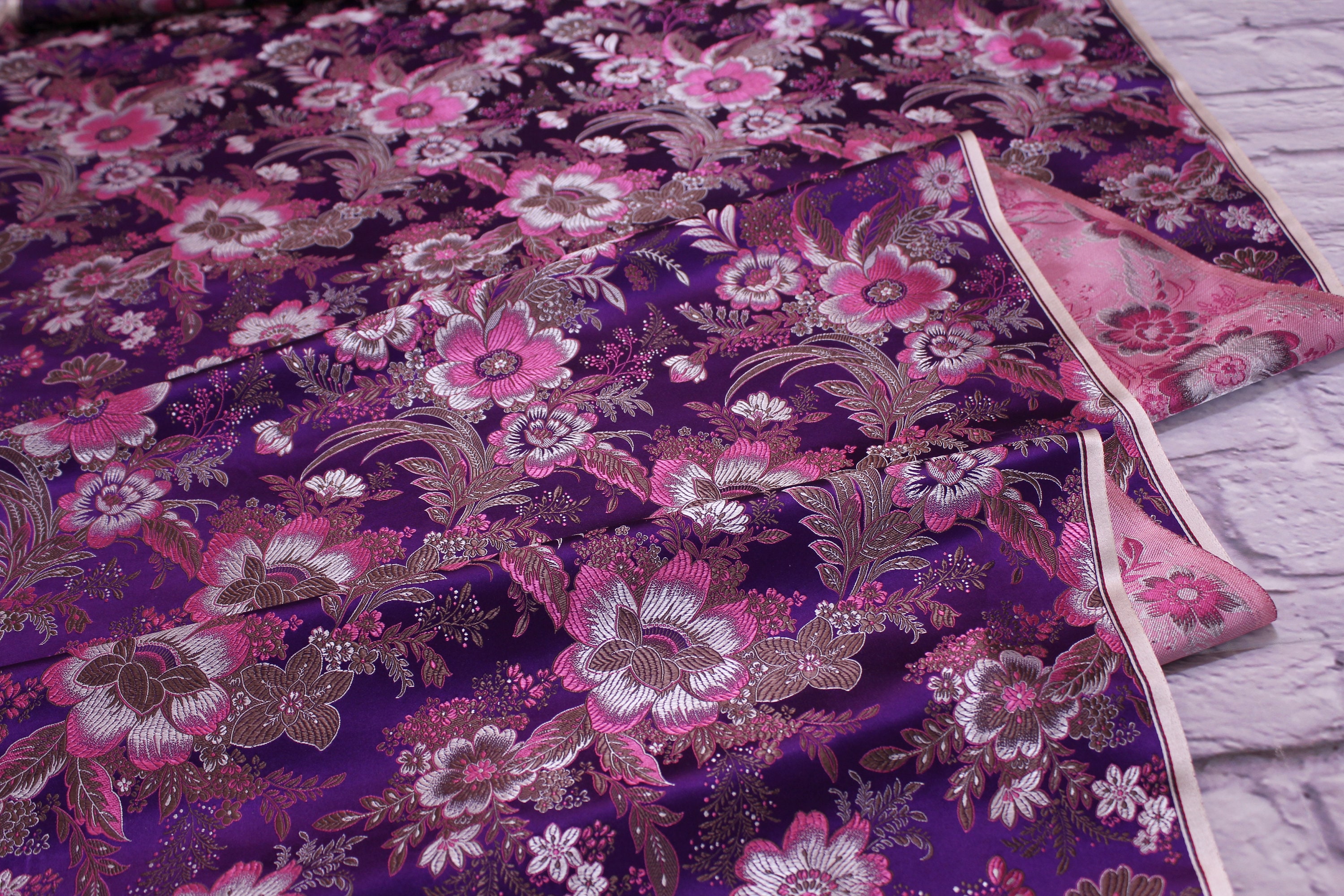 1960s/3.8 Yard/luxury Vintage Silk Jacquard Fabric/silver Pink Etsy