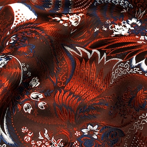 1960s/1.6 yards/Luxury vintage silk jacquard fabric/Copper flowers on dark chocolate background/Floral brocade cloth/Soviet vintage cloth