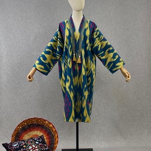 Handgefertigter Ikatschapan/Uzbekischer Kimono/Boho Kaftan/Ethno Ikat Abaya/Boho Ikat Mantel/Handgefertigter Kimono,Ikat Kleid Mantel,Ikat Kimono