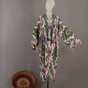 Usbekische Ikat Jacke/Unisex Baumwoll-Chapan/Boho Mantel/Ethnisches Abaya/Tribal Ikat Robe/Boho Kimono/Handgewebter Stoff aus Usbekistan