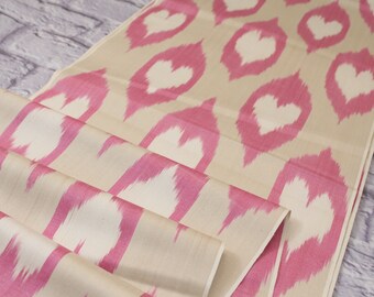 Piece 3.0 meters/Uzbek pink ikat fabric/Сotton ikat cloth for upholstery,clothing/Ethnic handwoven fabric/Tribal handmade boho style fabric