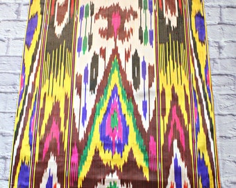 Tissu ikat en soie vintage des années 1980/2,9 m avec tissu de luxe lurex/ouzbek Khan-atlas/Tissu multicolore motif ikat pour vêtements, décoration, artisanat