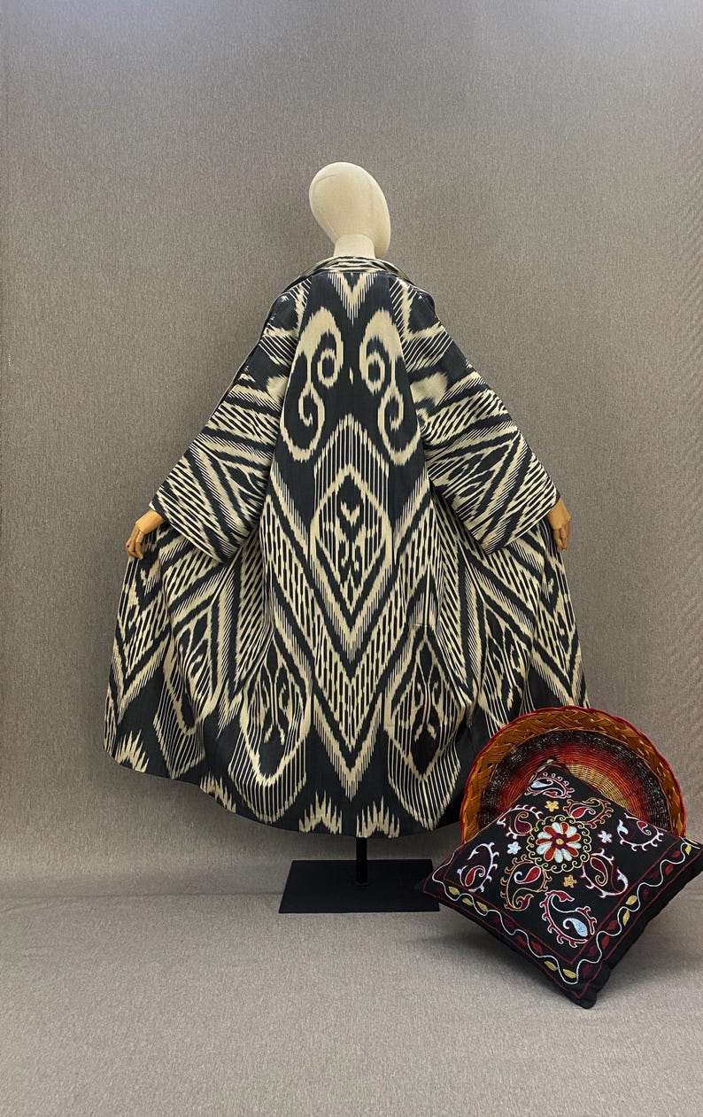 Ethnic Uzbek Silk Ikat Chapan / Boho Kimono Coat / Handmade Cotton Robe ...