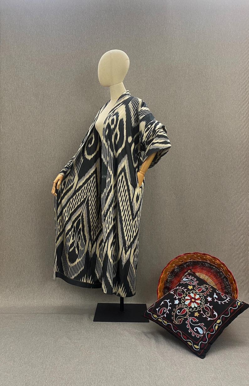 Ethnic Uzbek Silk Ikat Chapan / Boho Kimono Coat / Handmade Cotton Robe ...