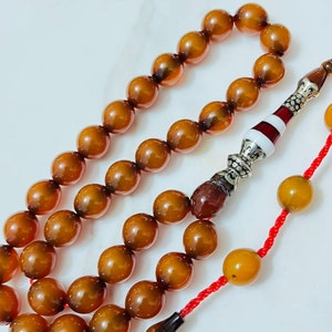 Vintage Old Natural Stick Cataline Amber Tasbih, Collectible Large Size Beads Old Casting Cataline Amber Rosary