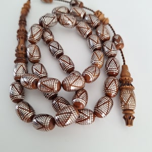 Collectible KUKA Tasbih with Intense Silver Design, Coca Tree Rosary, Kuka Wood Tasbih, Intense Silver Design Sibha, Kuka Misbaha