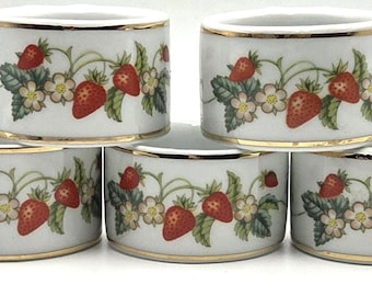 Strawberry Avon Napkin Rings Set of 5 Vintage Porcelain Strawberry Table Decor