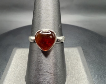 Amber Heart Ring Size 8 .925 Sterling Silver Dominican Republic