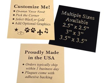 Custom Engraved 2.5", 3", 3.5" Square Solid Brass Plaque: Pet Memorial, Art Label, Military Memorial, Name Plate