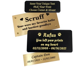 Custom Engraved 3x1 or 4x2 Solid Brass Plaque: Pet Memorial, Art Label, Military Memorial, Name Plate