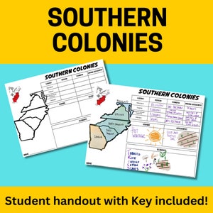 Southern Colonies, Geography, United States, Social Studies, Student Handouts, Key, Worksheet, activity, U.S. History, Colonies