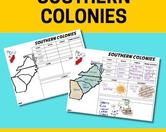 Southern Colonies, Geography, United States, Social Studies, Student Handouts, Key, Worksheet, activity, U.S. History, Colonies