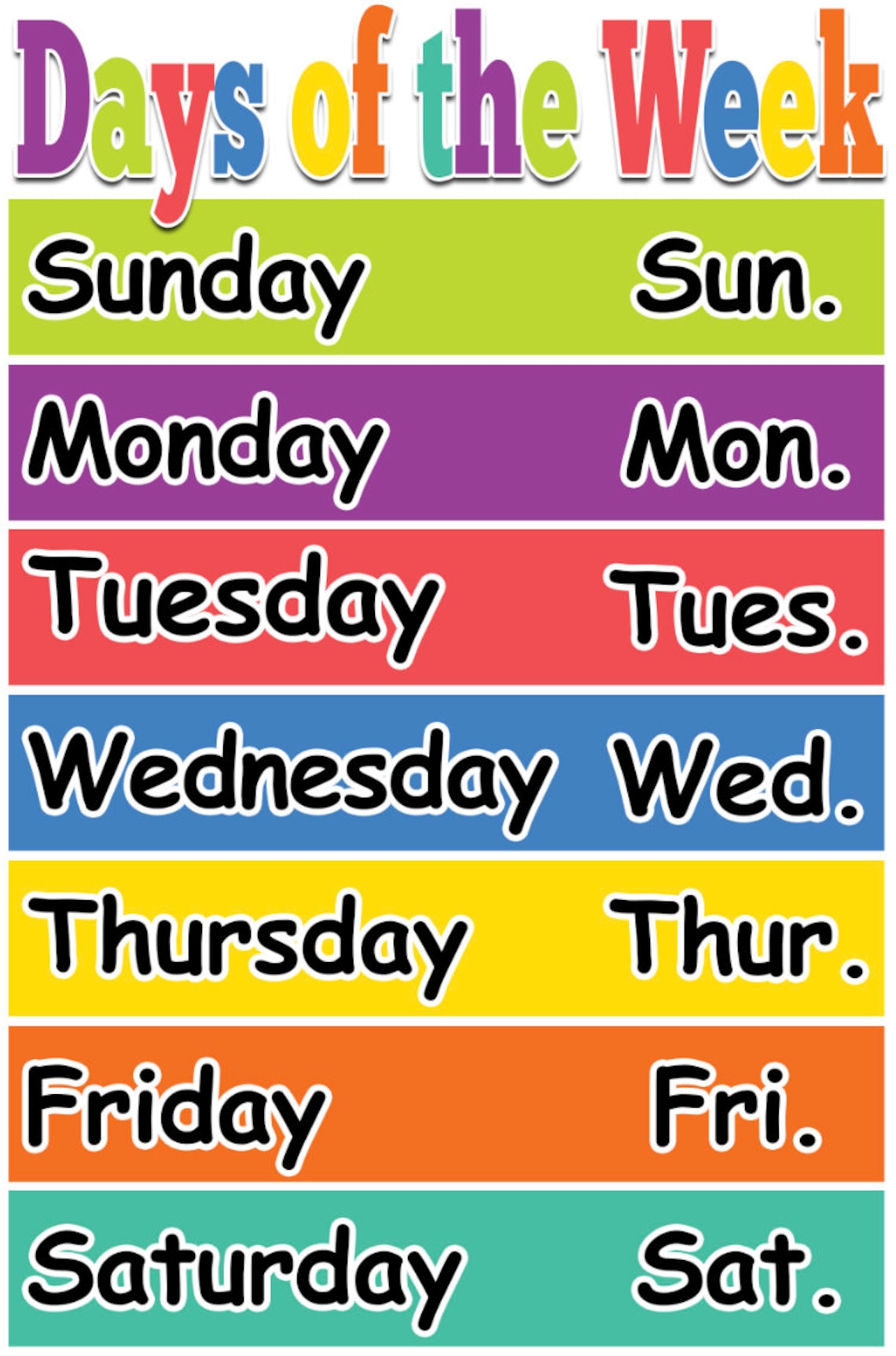 Days of the Week, Elementary, Posters, Learning, Preschool, Posters ...