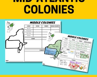 Middle Colonies, Mid-Atlantic, Geography, United States, Social Studies, Student Handouts, Key, Worksheet, activity, U.S. History, Colonies
