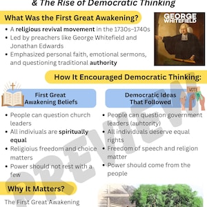 The First Great Awakening, Growth of Representative and Self- Government, U.S. History, American History, Anchor Charts, School Posters